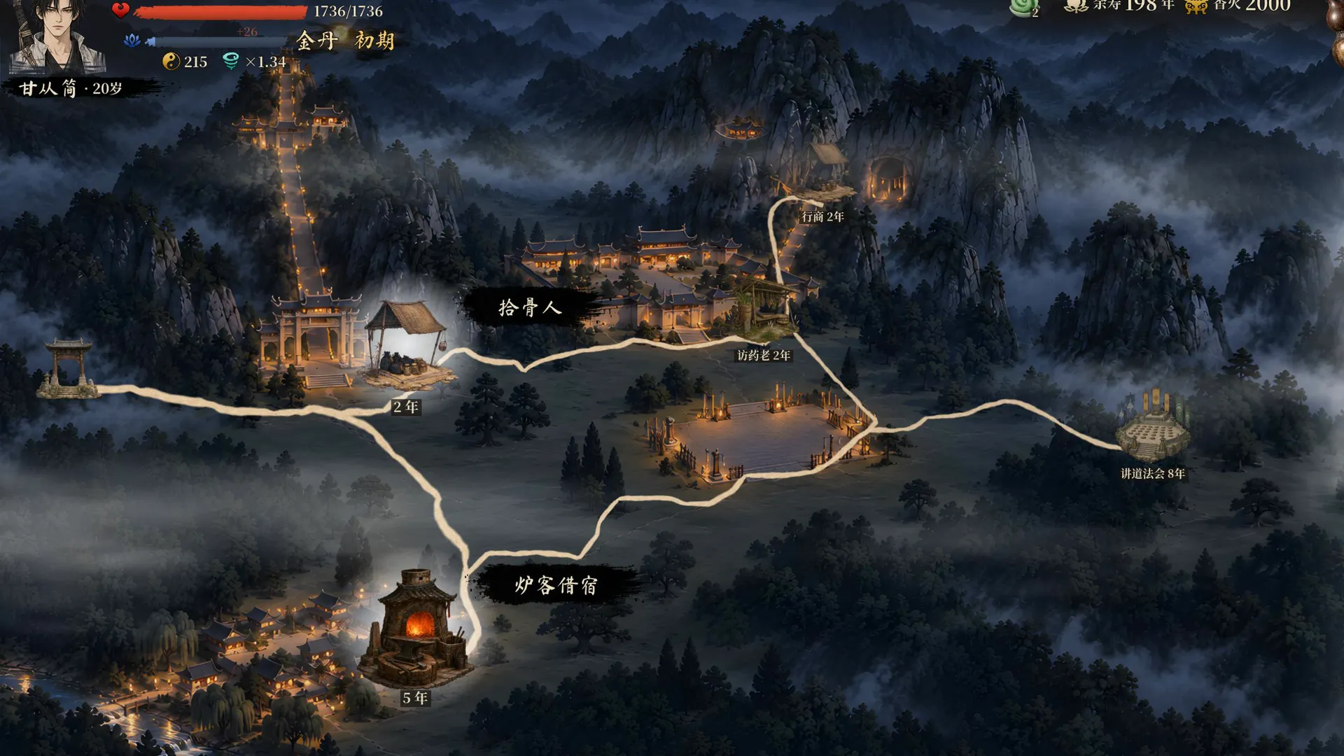 夜色中的命途图,地点之间岔路纵横